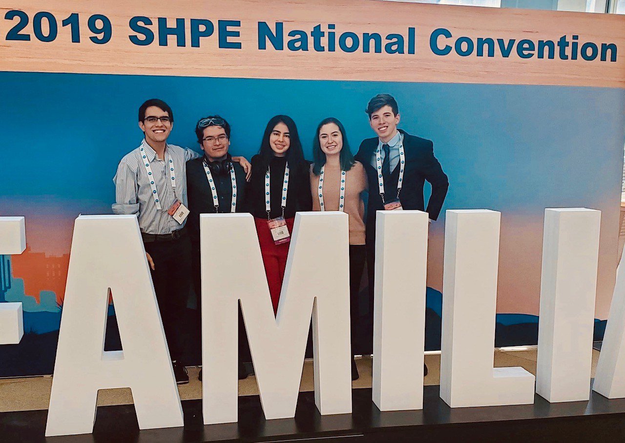 five students at the 2019 SHPE conference